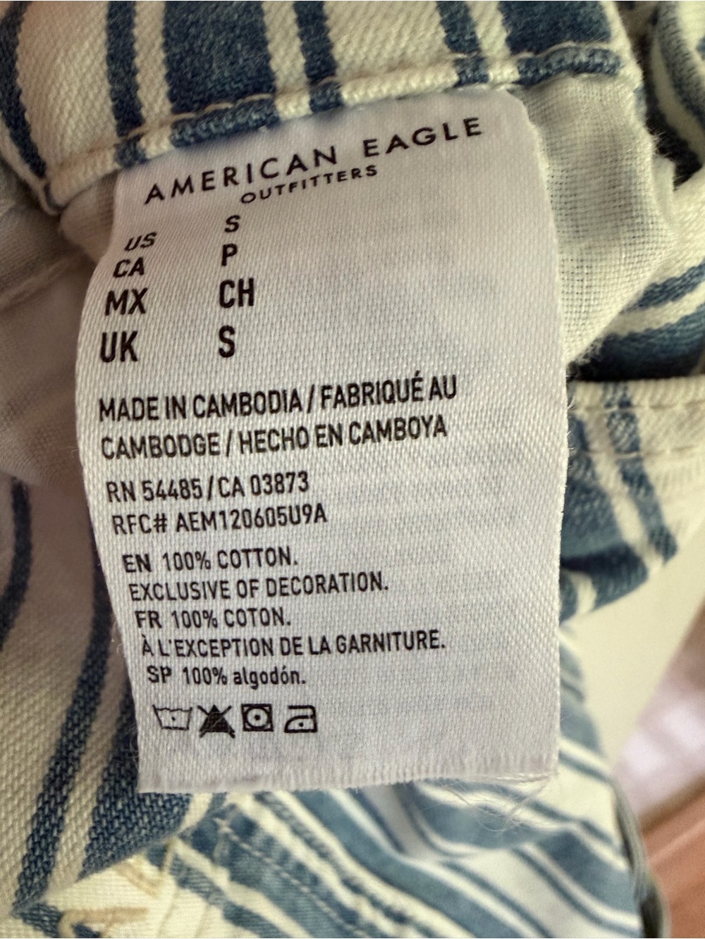 American Eagle Tomboy Blue Striped Denim Overall Shorts Shortall S Small - Picture 7 of 7